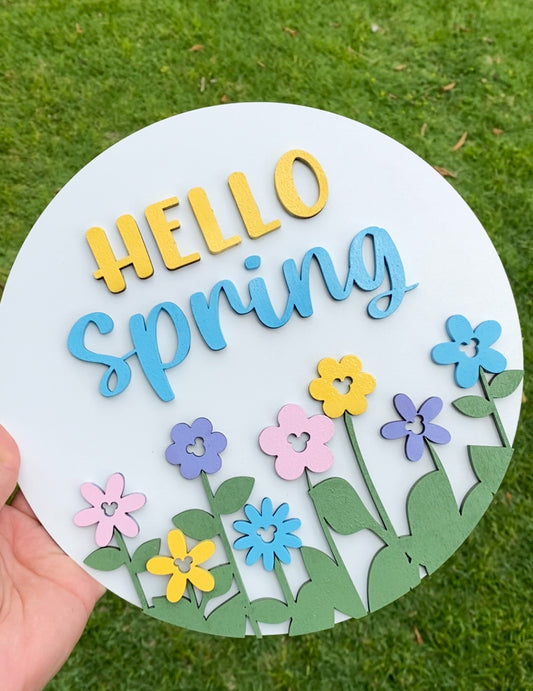 Hello Spring Mini Circle Sign
